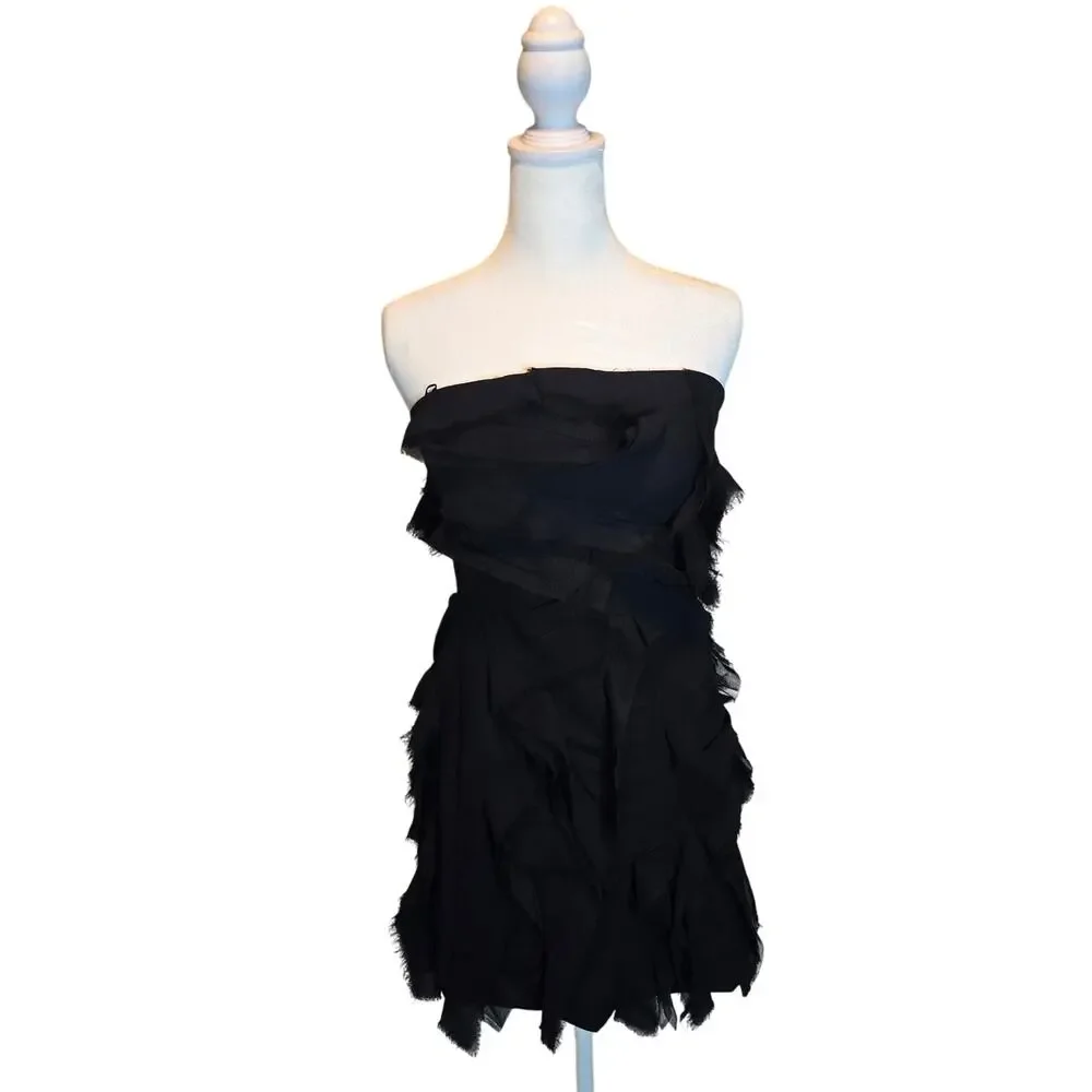Zara Women's Black Scalloped Strapless‎ Mini Dress Ruffled Size S